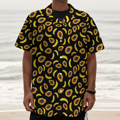 Papaya And Banana Pattern Print Textured Short Sleeve Shirt