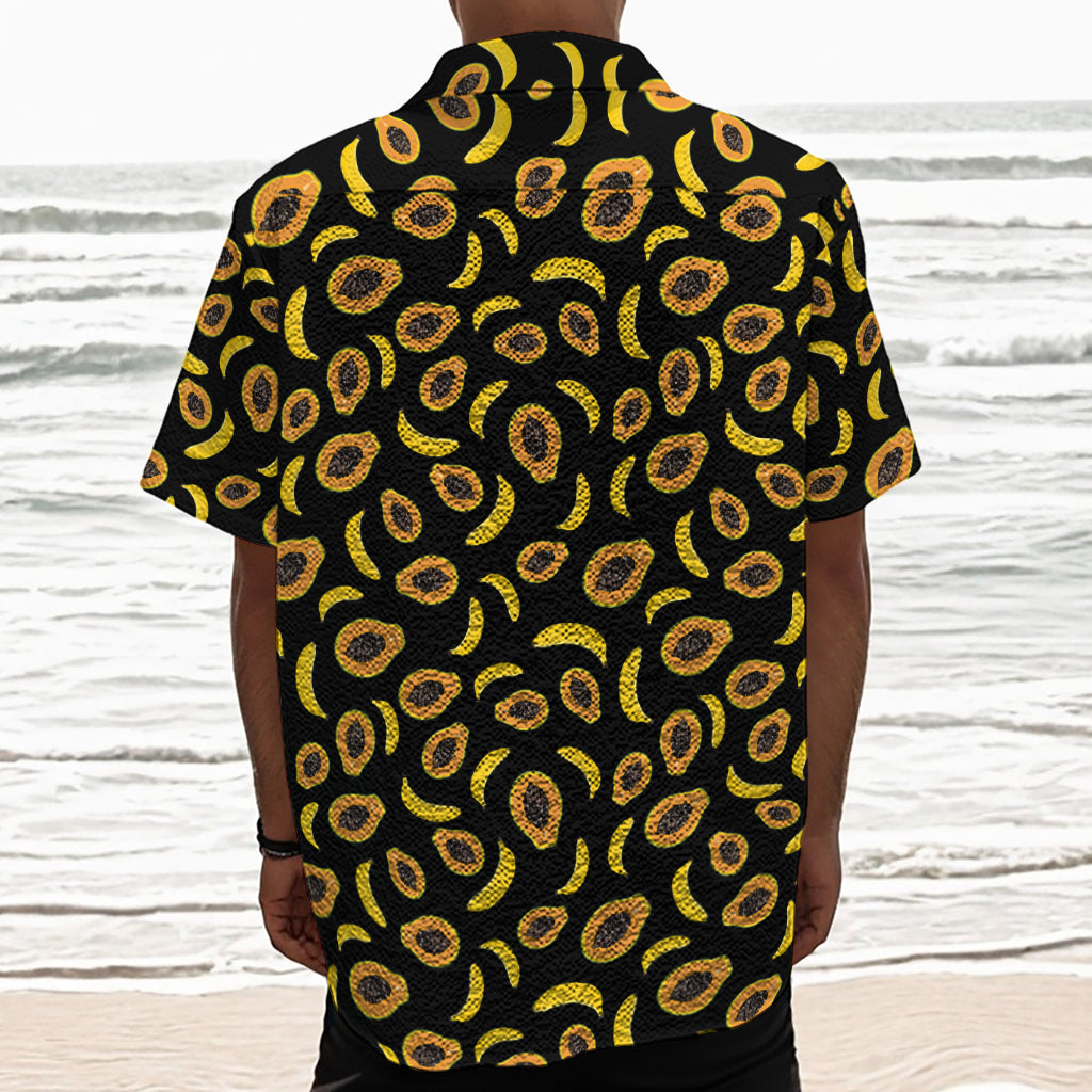 Papaya And Banana Pattern Print Textured Short Sleeve Shirt