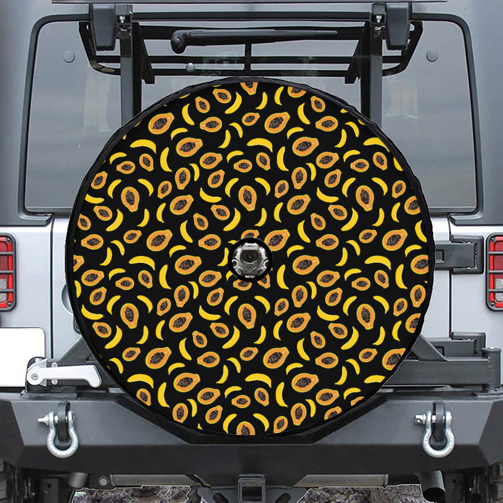 Papaya And Banana Pattern Print Tire Cover With Camera Hole