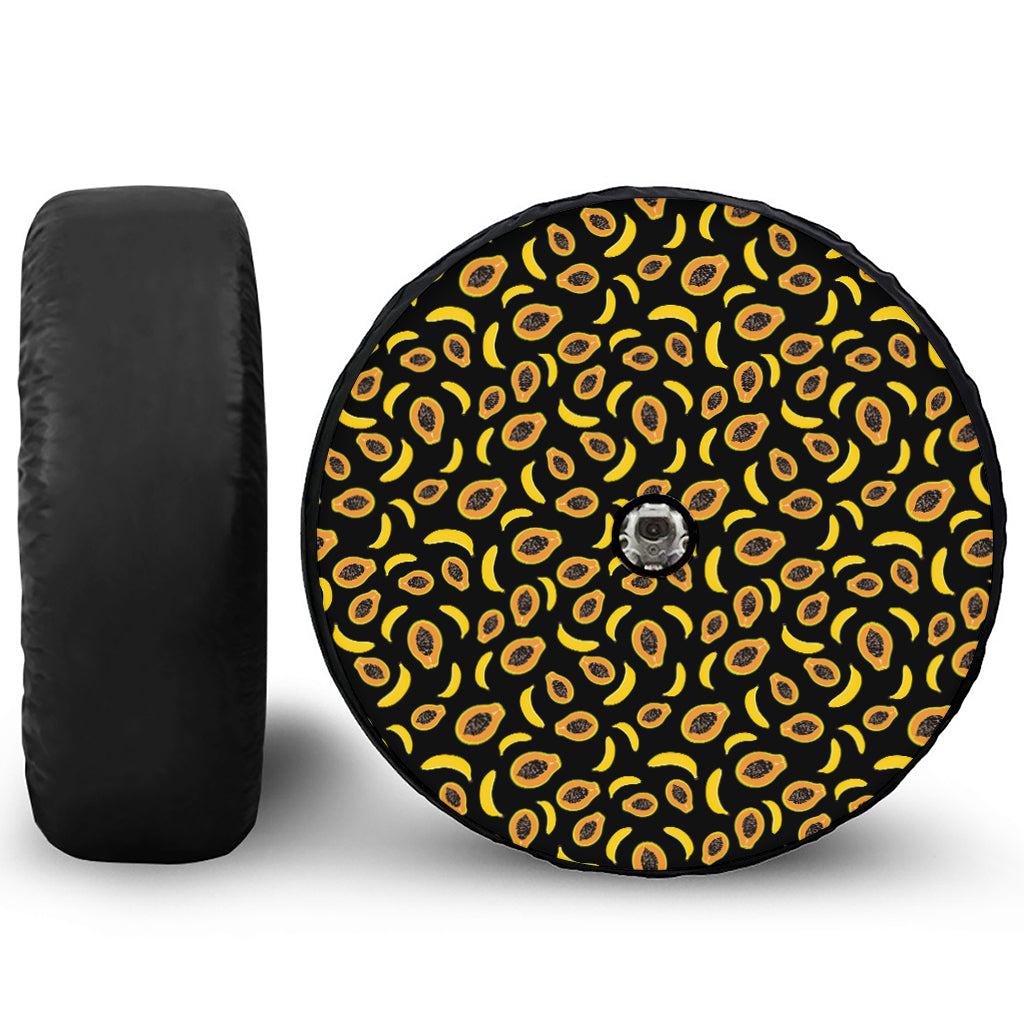 Papaya And Banana Pattern Print Tire Cover With Camera Hole