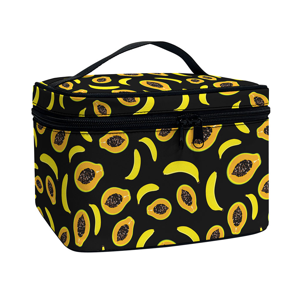 Papaya And Banana Pattern Print Travel Makeup Bag