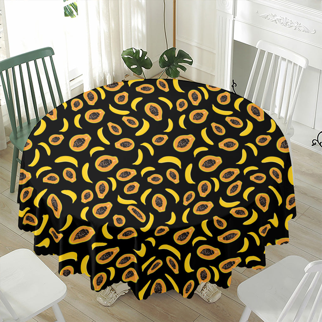 Papaya And Banana Pattern Print Waterproof Round Tablecloth