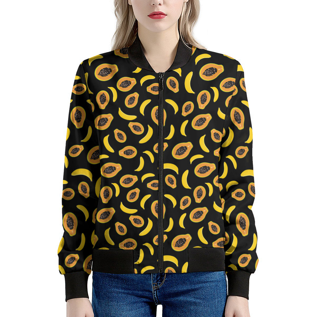 Papaya And Banana Pattern Print Women's Bomber Jacket