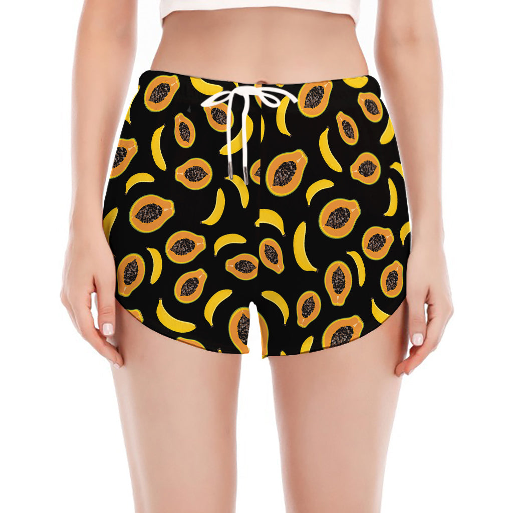 Papaya And Banana Pattern Print Women's Split Running Shorts