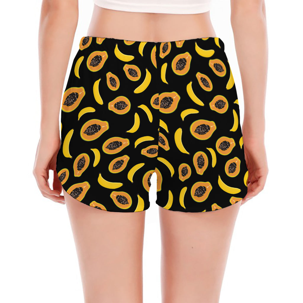 Papaya And Banana Pattern Print Women's Split Running Shorts