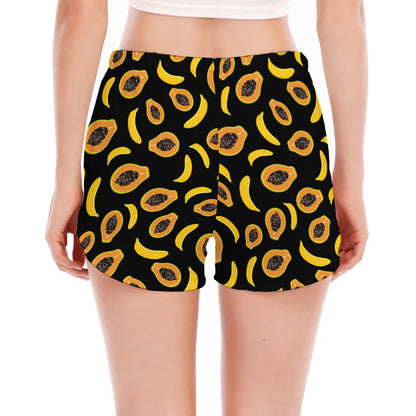 Papaya And Banana Pattern Print Women's Split Running Shorts