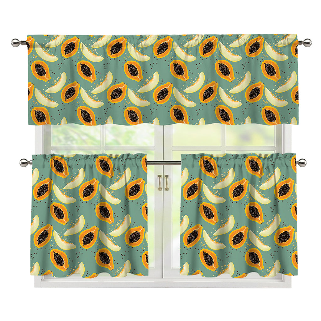 Papaya And Melon Pattern Print 3 Piece Kitchen Curtains