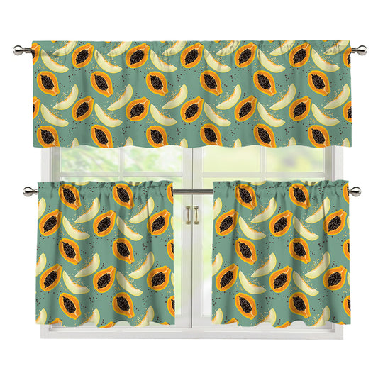 Papaya And Melon Pattern Print 3 Piece Kitchen Curtains