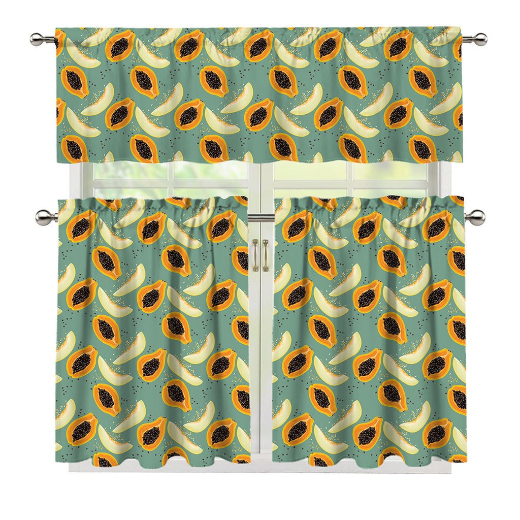 Papaya And Melon Pattern Print 3 Piece Kitchen Curtains