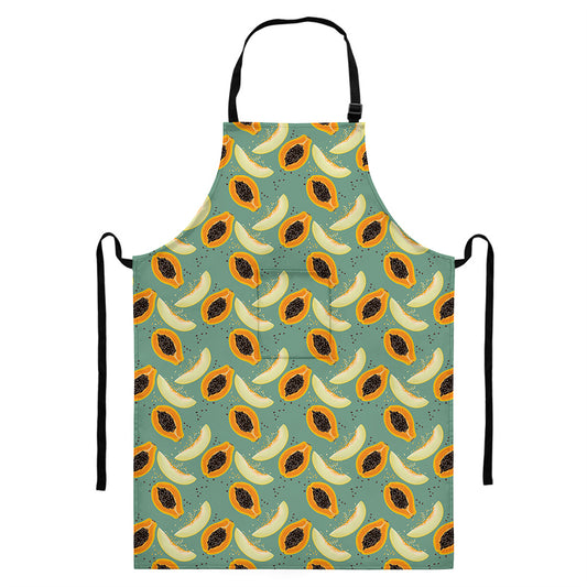 Papaya And Melon Pattern Print Bib Apron With Pocket