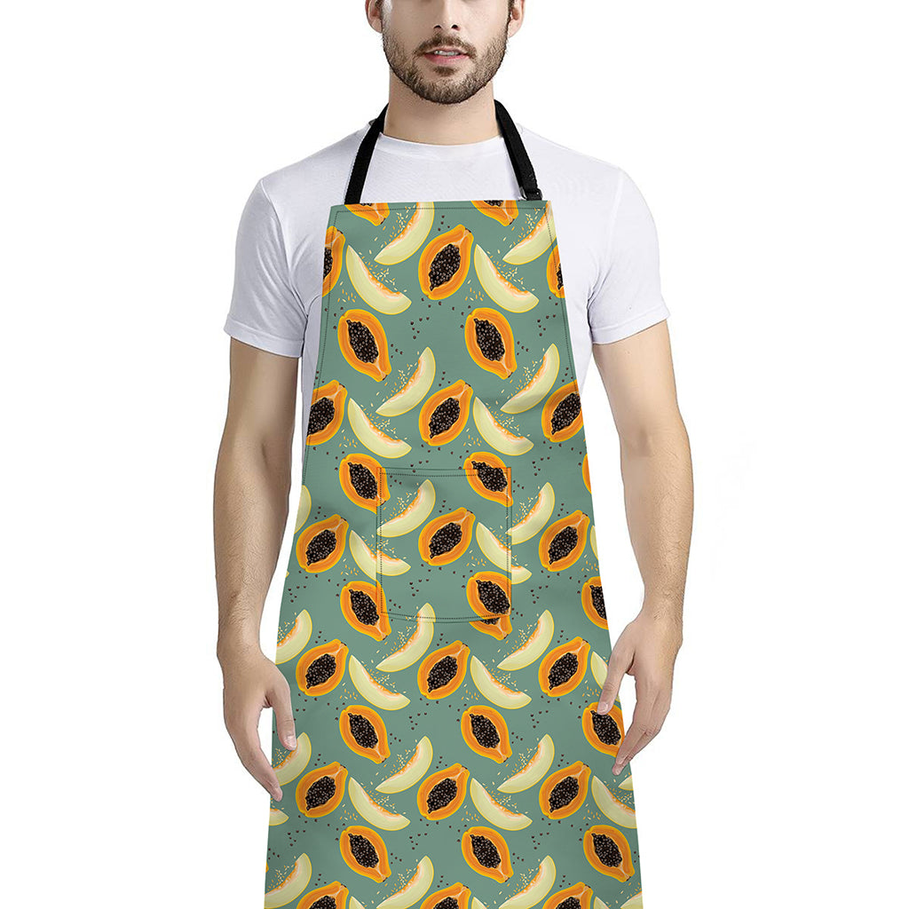 Papaya And Melon Pattern Print Bib Apron With Pocket