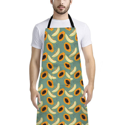 Papaya And Melon Pattern Print Bib Apron With Pocket