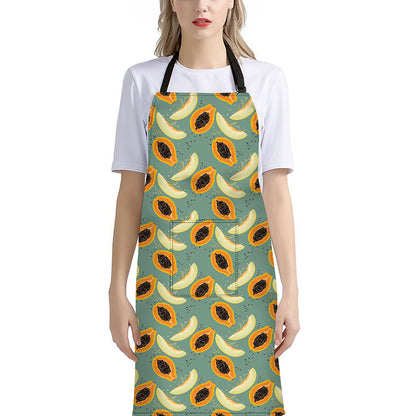 Papaya And Melon Pattern Print Bib Apron With Pocket
