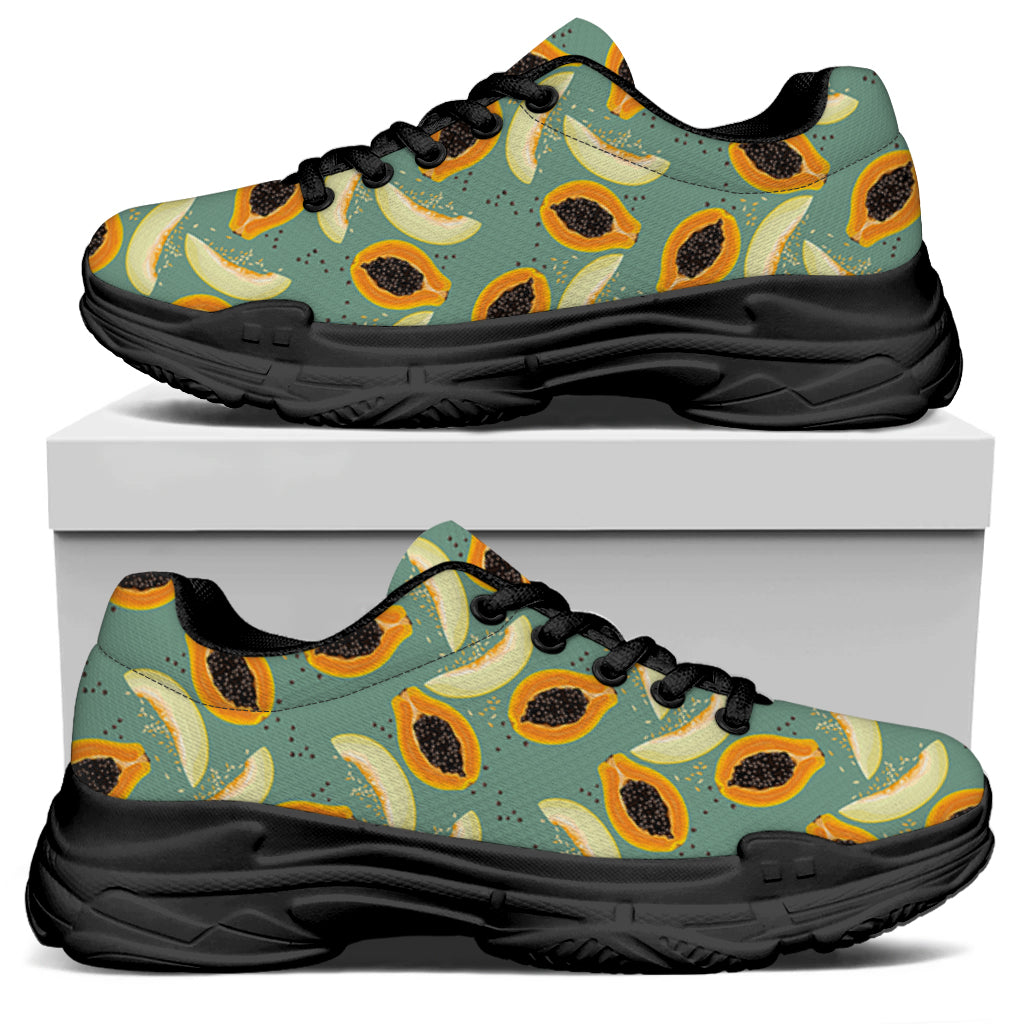 Papaya And Melon Pattern Print Black Chunky Shoes