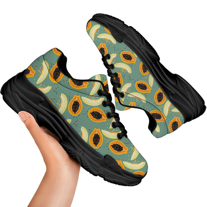Papaya And Melon Pattern Print Black Chunky Shoes
