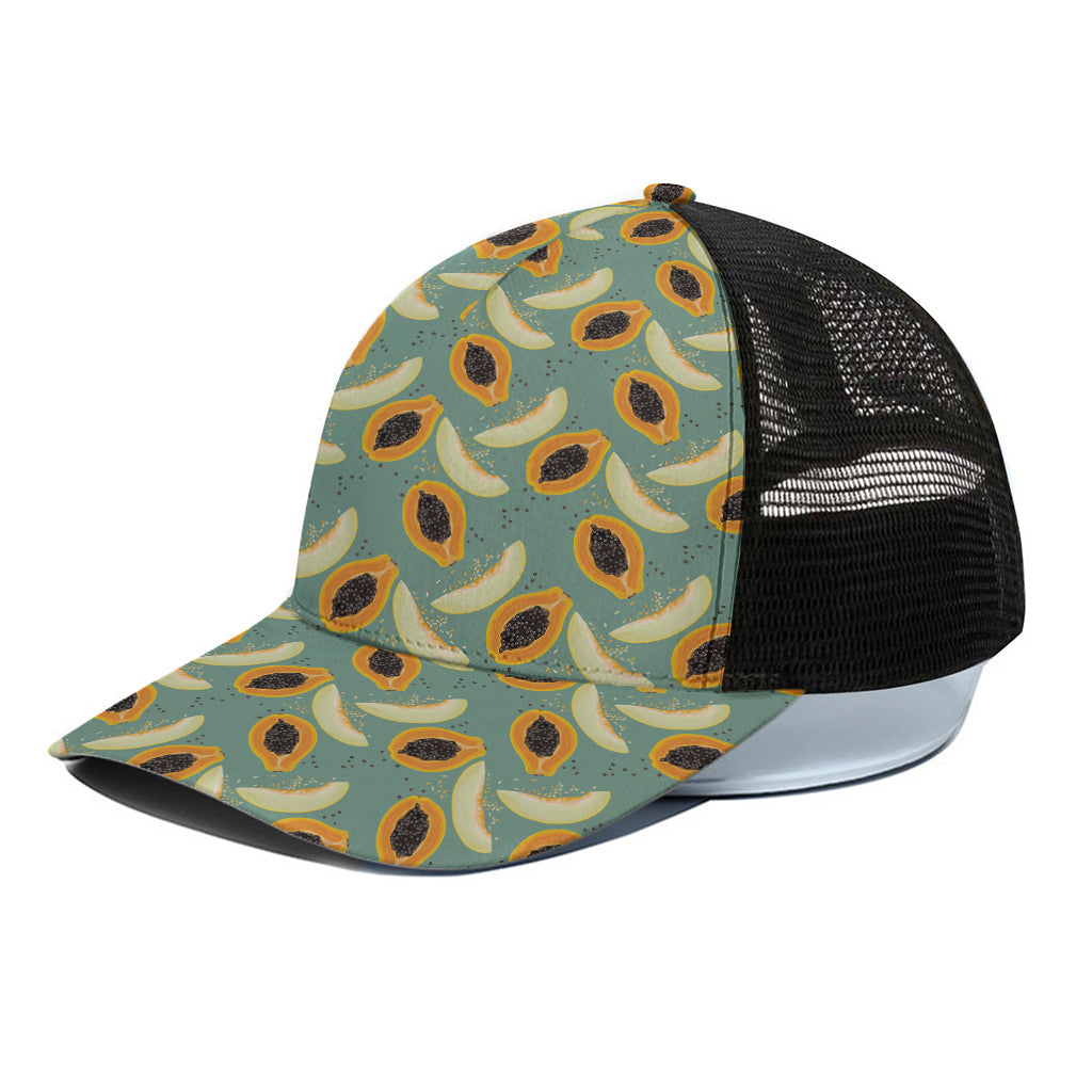 Papaya And Melon Pattern Print Black Mesh Trucker Cap