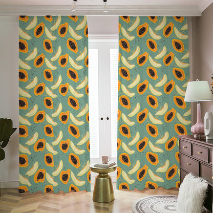 Papaya And Melon Pattern Print Blackout Pencil Pleat Curtains