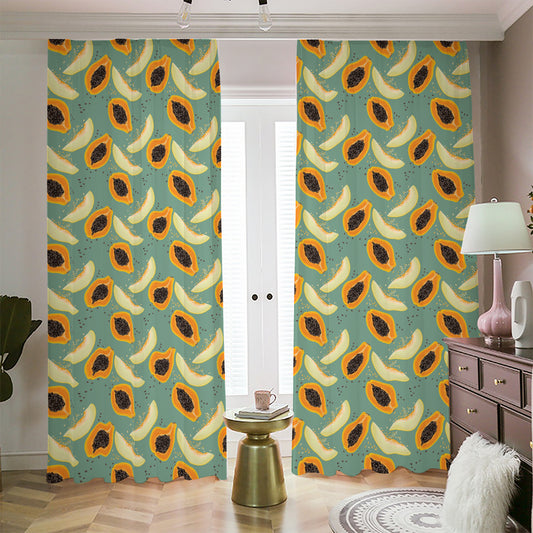 Papaya And Melon Pattern Print Blackout Pencil Pleat Curtains