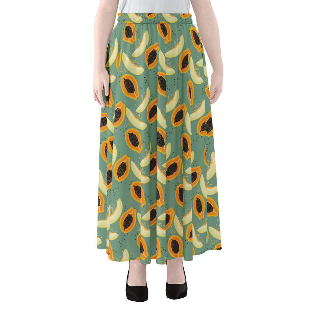 Papaya And Melon Pattern Print Chiffon Maxi Skirt