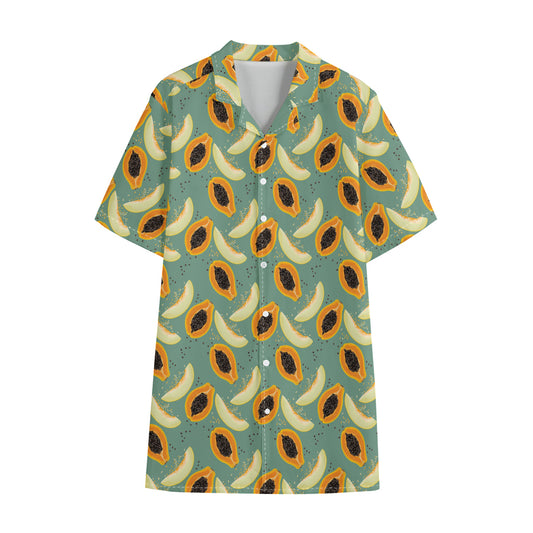 Papaya And Melon Pattern Print Cotton Hawaiian Shirt