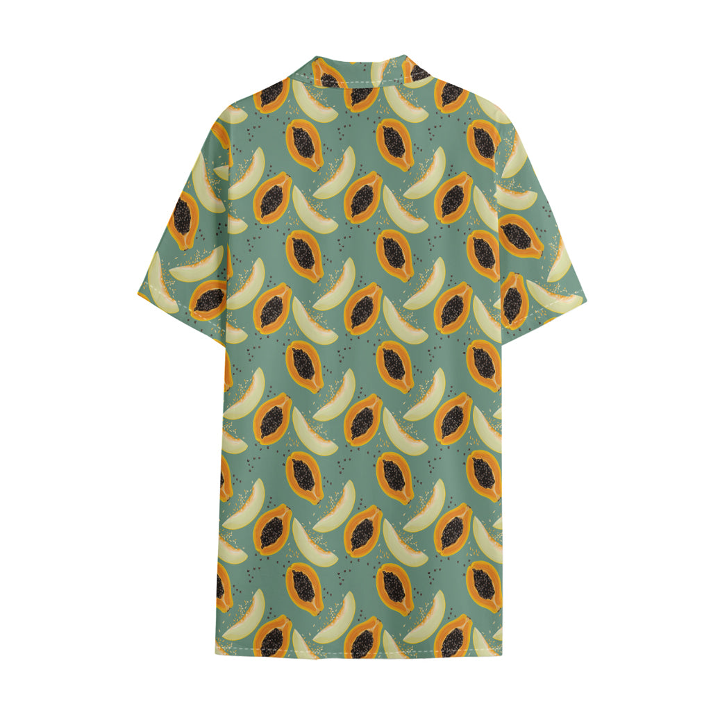 Papaya And Melon Pattern Print Cotton Hawaiian Shirt