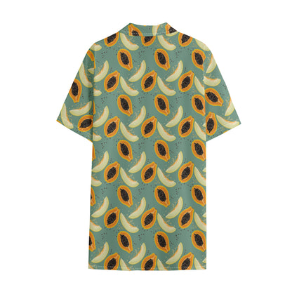 Papaya And Melon Pattern Print Cotton Hawaiian Shirt