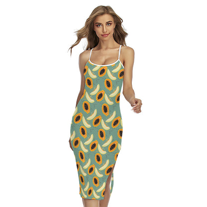 Papaya And Melon Pattern Print Cross Back Cami Dress