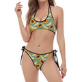 Papaya And Melon Pattern Print Halter Scoop Tie Side Bikini