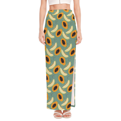 Papaya And Melon Pattern Print High Slit Maxi Skirt