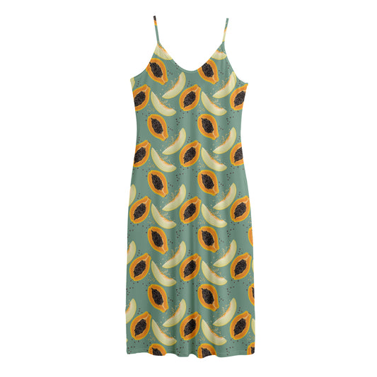 Papaya And Melon Pattern Print Jersey Midi Cami Dress