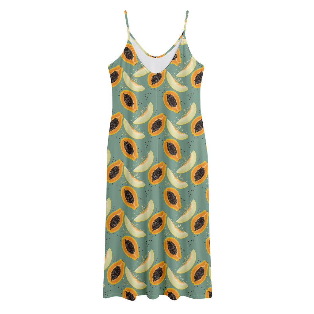 Papaya And Melon Pattern Print Jersey Midi Cami Dress