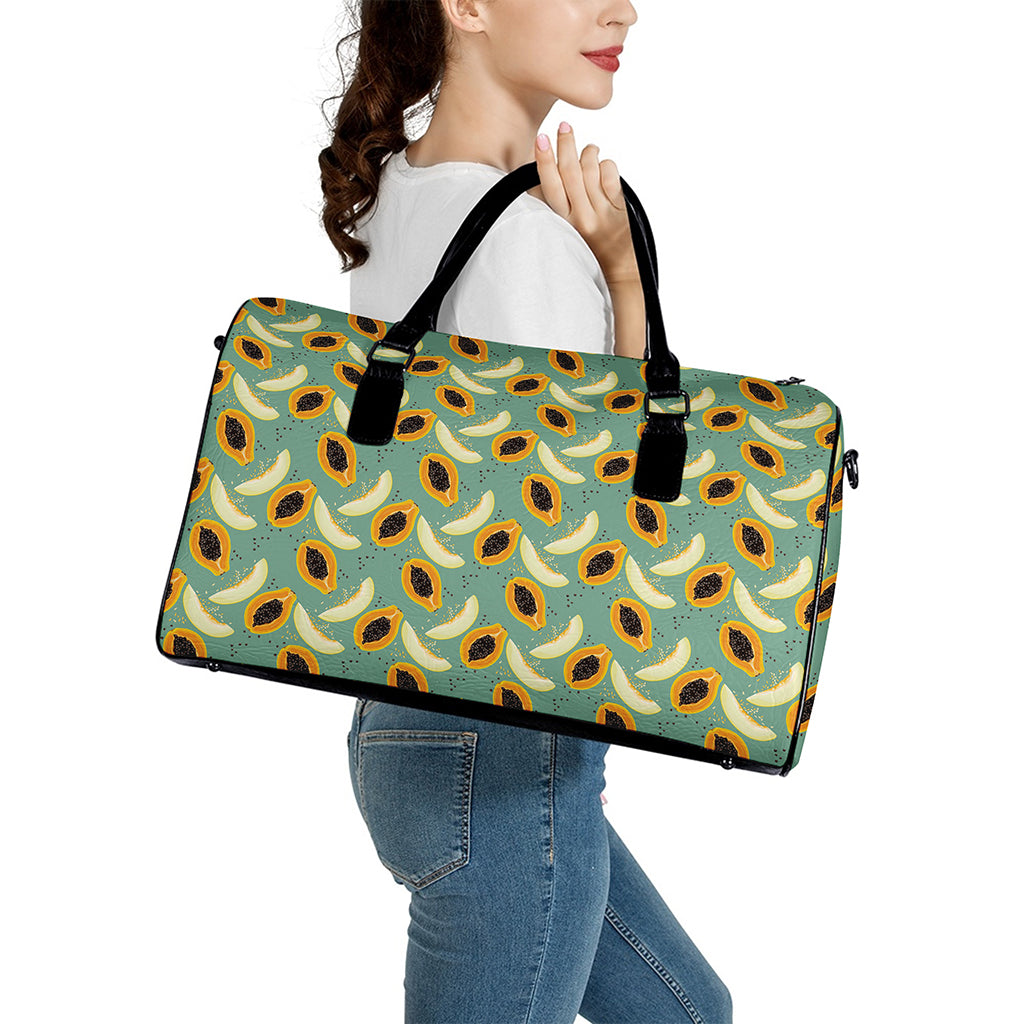Papaya And Melon Pattern Print Leather Duffle Bag