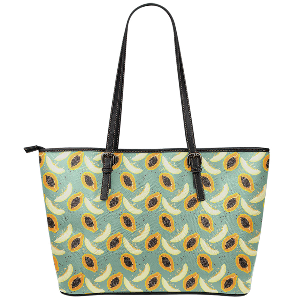 Papaya And Melon Pattern Print Leather Tote Bag