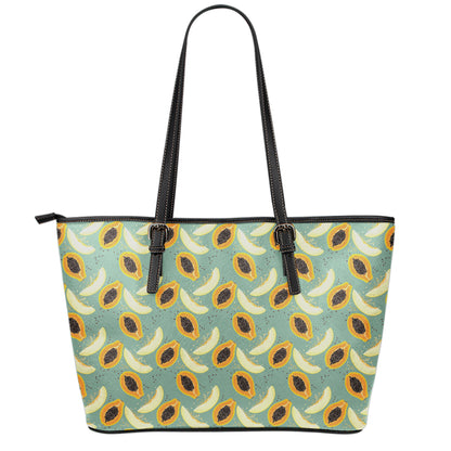 Papaya And Melon Pattern Print Leather Tote Bag