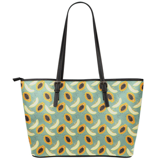 Papaya And Melon Pattern Print Leather Tote Bag