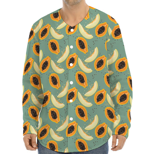 Papaya And Melon Pattern Print Long Sleeve Baseball Jersey