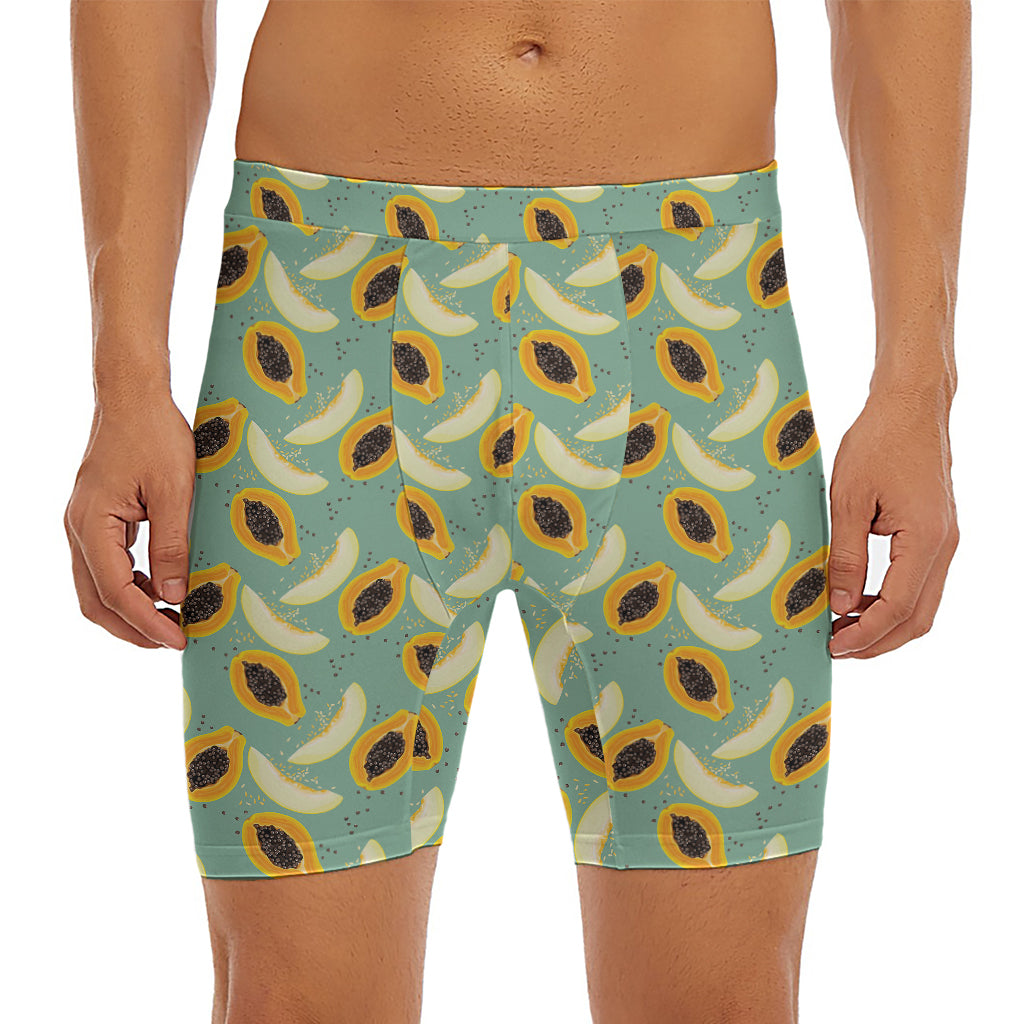 Papaya And Melon Pattern Print Men's Long Boxer Briefs