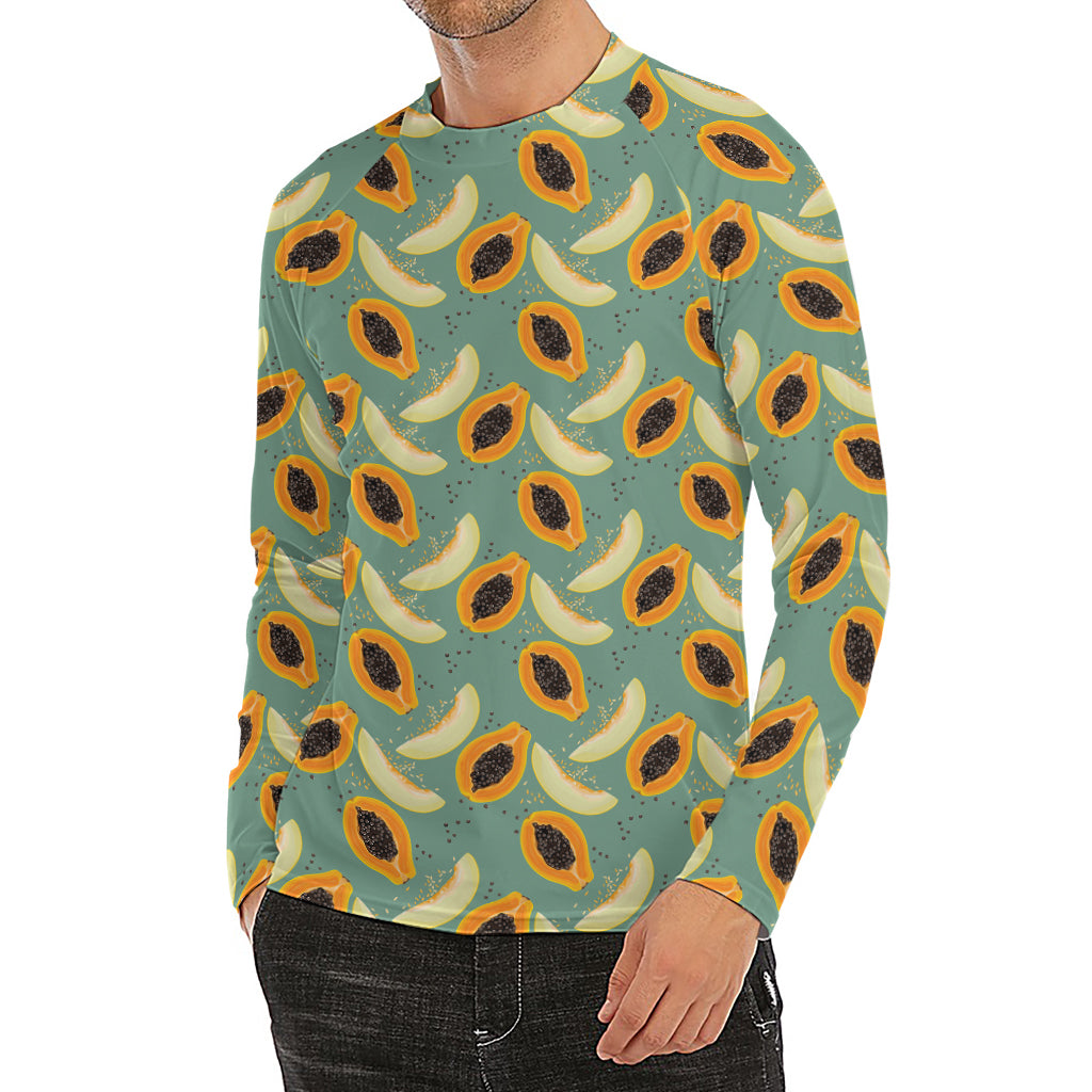 Papaya And Melon Pattern Print Men's Long Sleeve Rash Guard