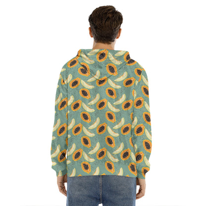 Papaya And Melon Pattern Print Men's Velvet Pullover Hoodie