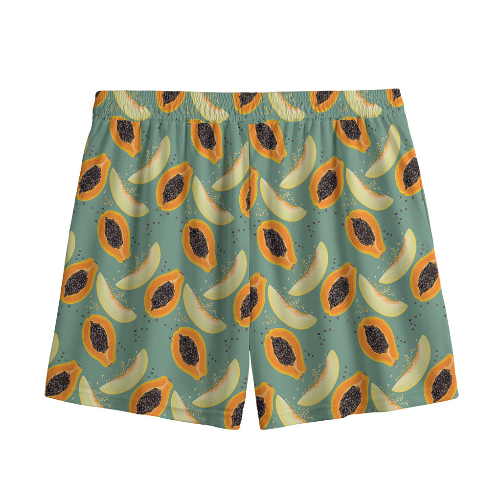 Papaya And Melon Pattern Print Mesh Shorts