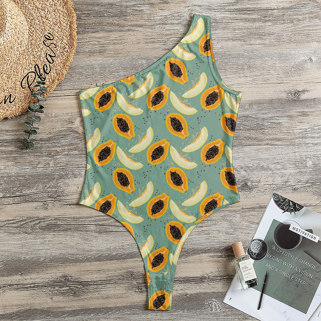 Papaya And Melon Pattern Print One Shoulder Bodysuit