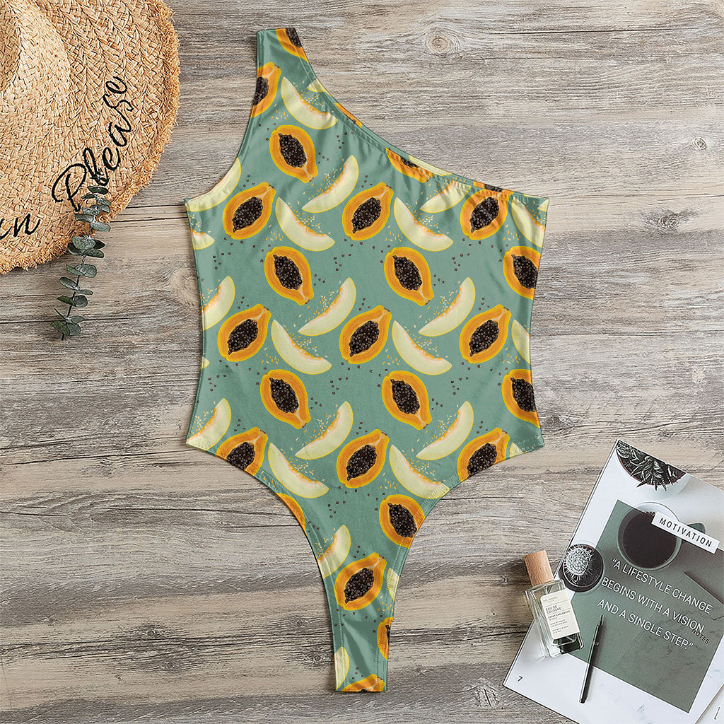 Papaya And Melon Pattern Print One Shoulder Bodysuit