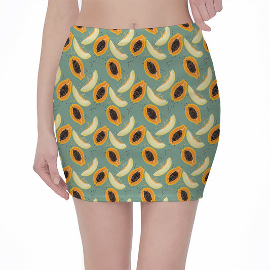 Papaya And Melon Pattern Print Pencil Mini Skirt