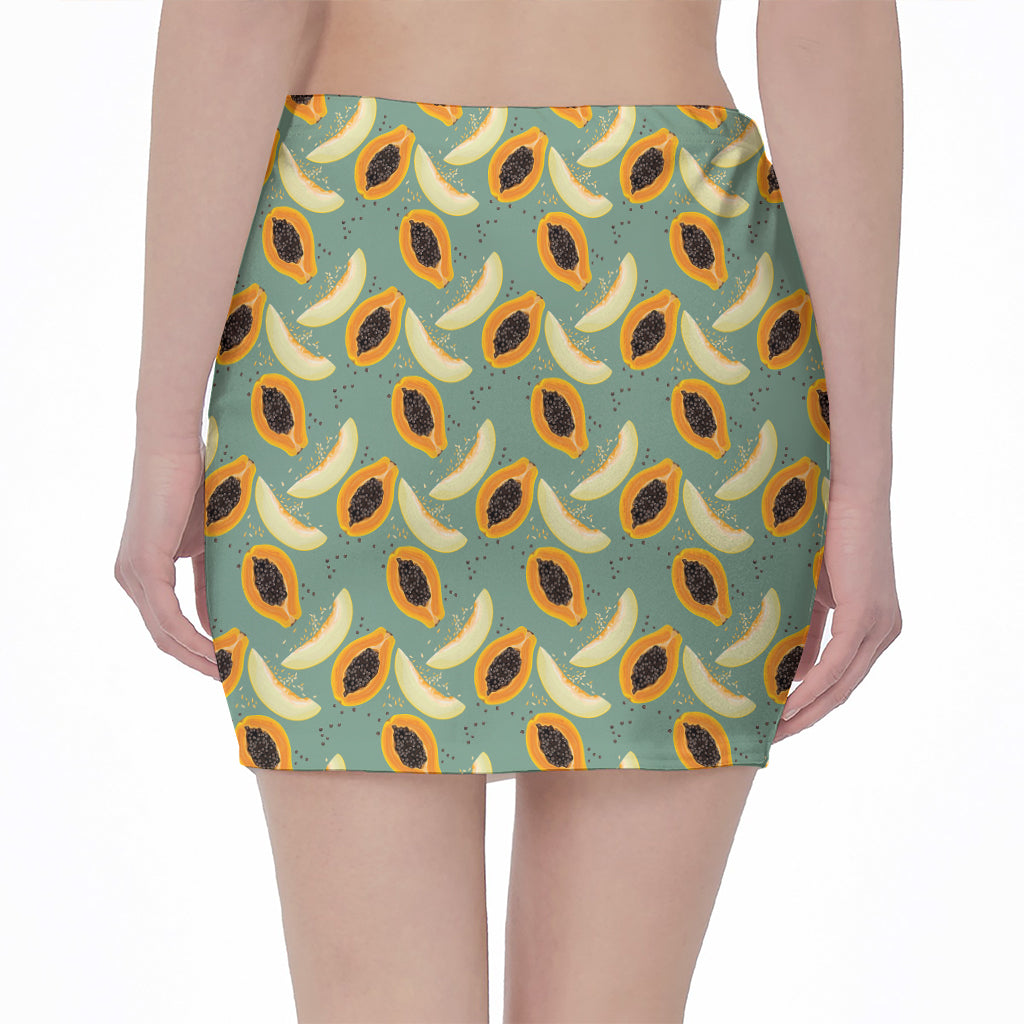 Papaya And Melon Pattern Print Pencil Mini Skirt
