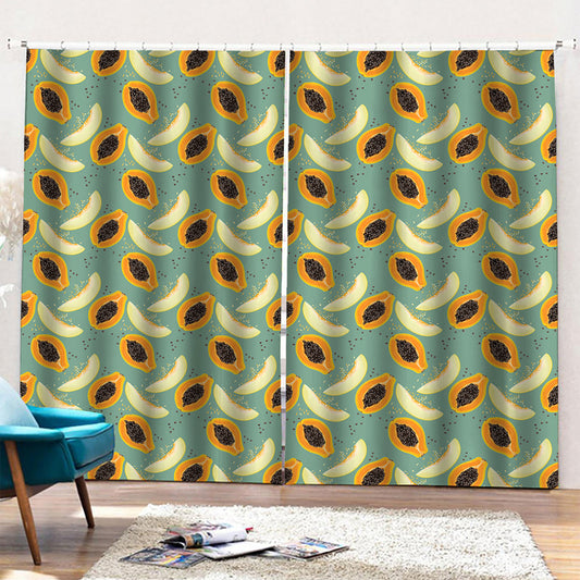 Papaya And Melon Pattern Print Pencil Pleat Curtains