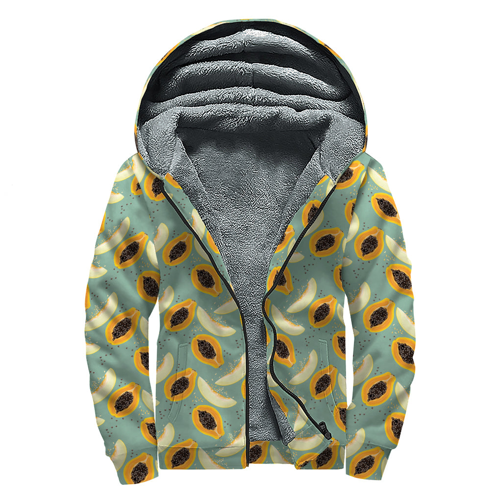 Papaya And Melon Pattern Print Sherpa Lined Zip Up Hoodie