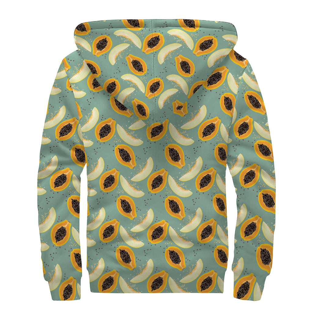 Papaya And Melon Pattern Print Sherpa Lined Zip Up Hoodie
