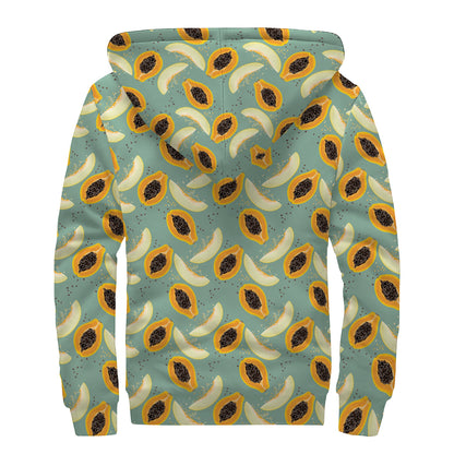 Papaya And Melon Pattern Print Sherpa Lined Zip Up Hoodie