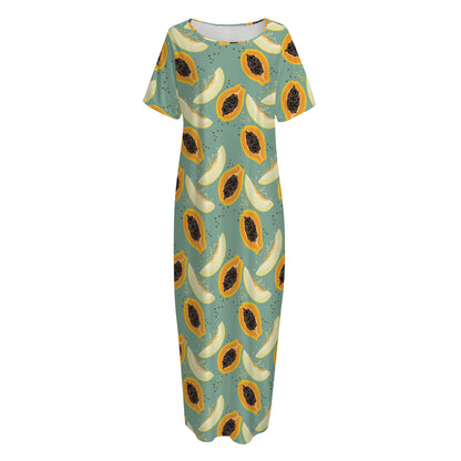 Papaya And Melon Pattern Print Short Sleeve Long Nightdress