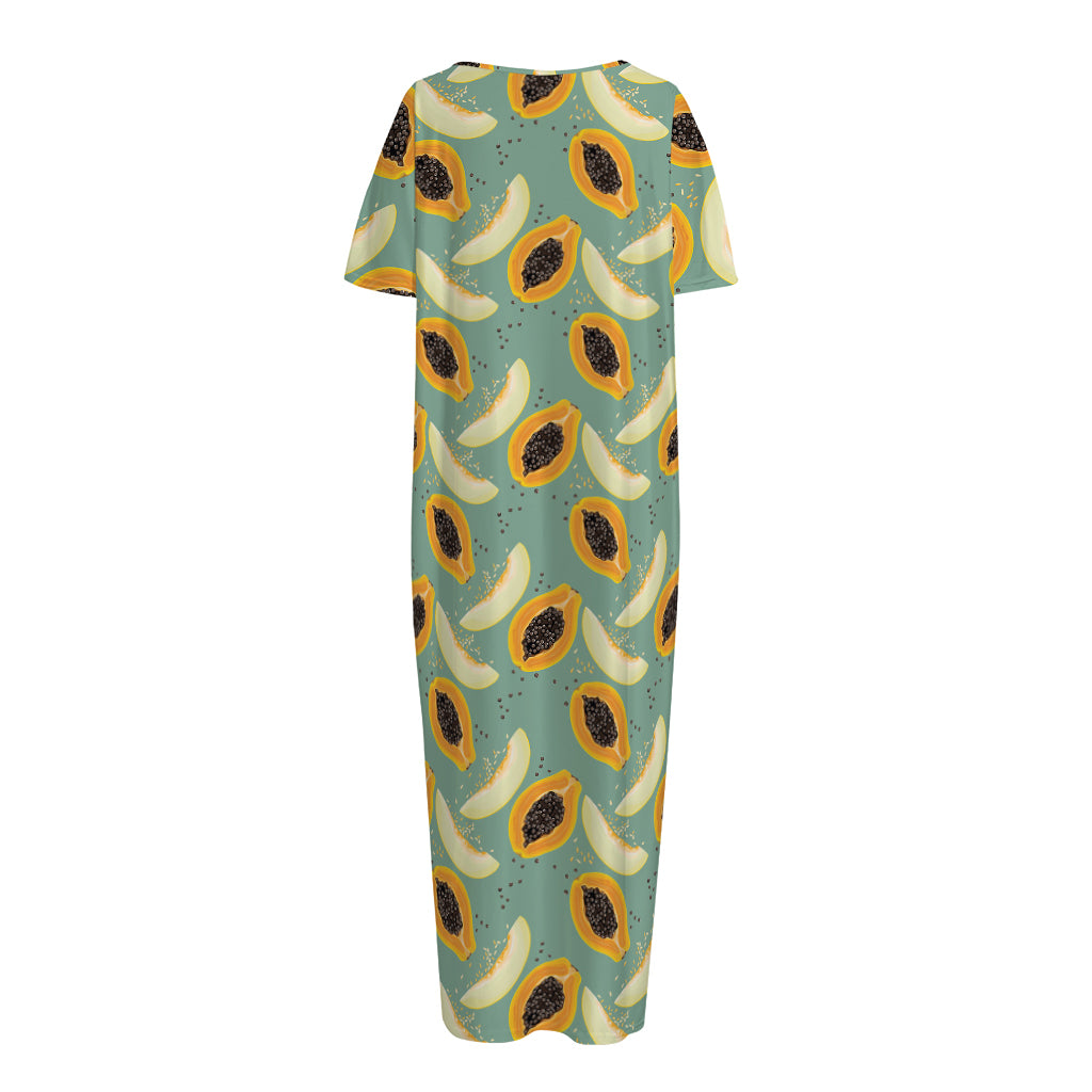 Papaya And Melon Pattern Print Short Sleeve Long Nightdress